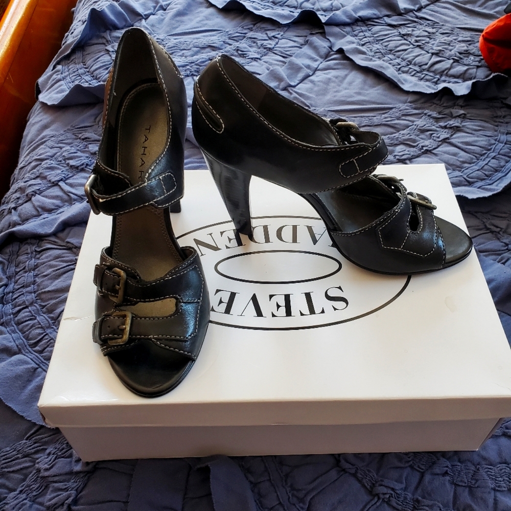 Tahari buckle heels.